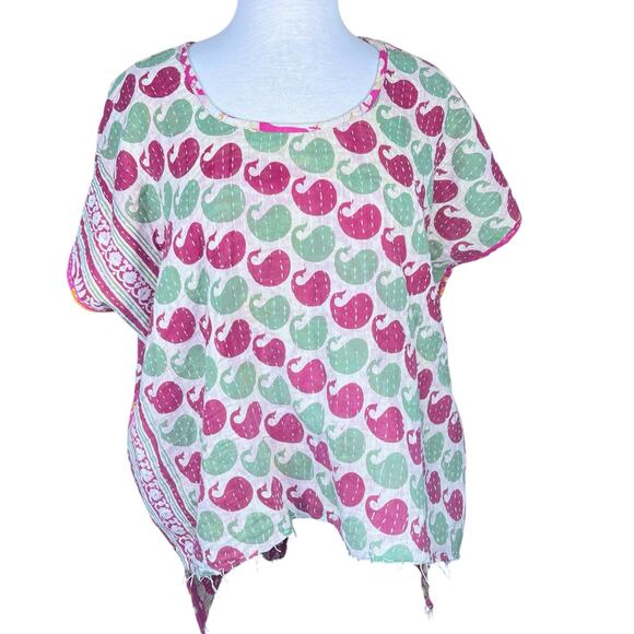 Kantha Reversible Lightweight Cotton Boho Handstiched Top NWOT - Picture 6 of 11